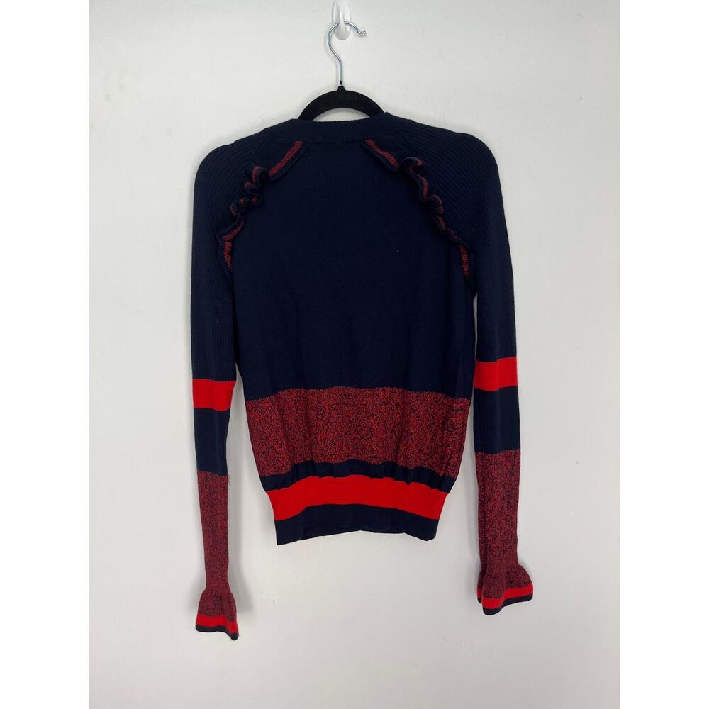 Escada Navy and Red Ruffle-Trim Button Cardigan - Picture 2 of 7
